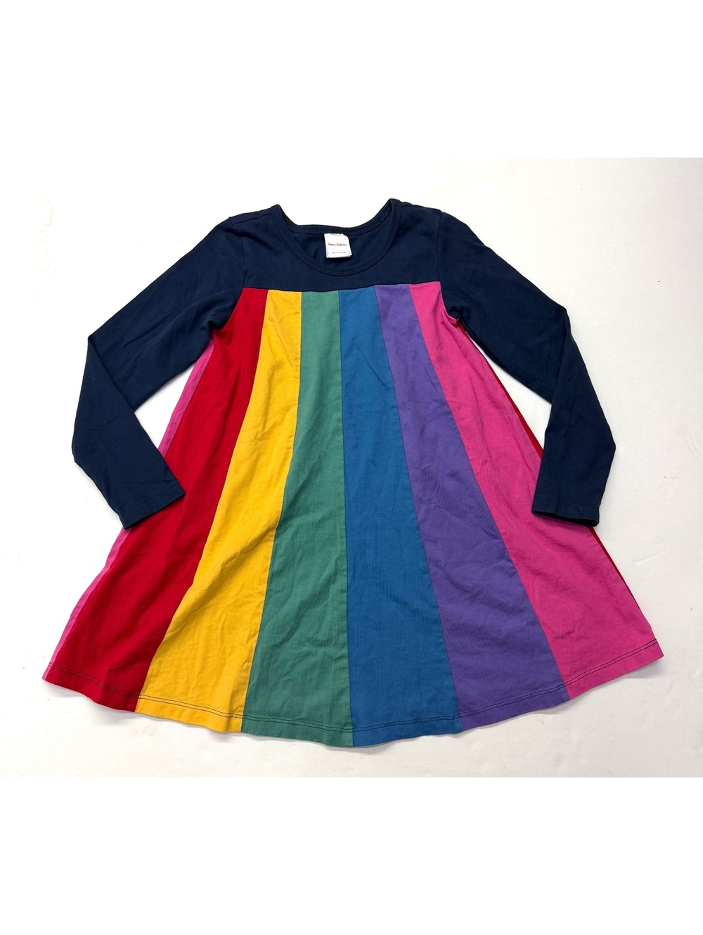 Hanna Andersson Rainbow Paneled Long Sleeve Dress Girls Size 110 5 Years